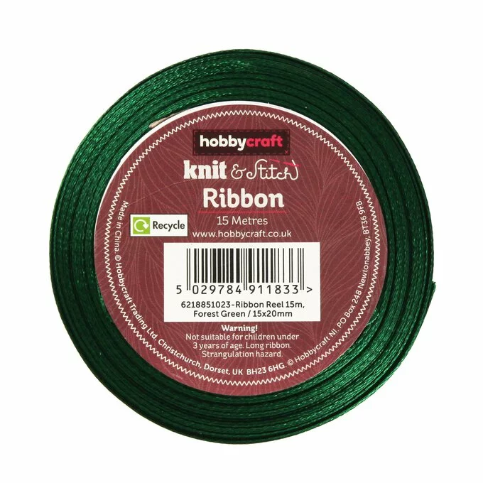 Hobbycraft Forest Green Satin Ribbon 20mm X 15m 5 Hobbycraft Forest Green Satin Ribbon 20mm X 15m - Image 3