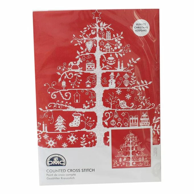 DMC Red Christmas Tree Cross Stitch Kit 30cm X 30cm 3 DMC Red Christmas Tree Cross Stitch Kit 30cm X 30cm