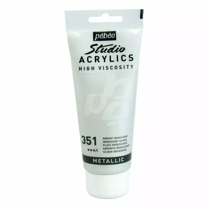 Pebeo Iridescent Silver Studio Acrylic Paint 100ml 3 Pebeo Iridescent Silver Studio Acrylic Paint 100ml