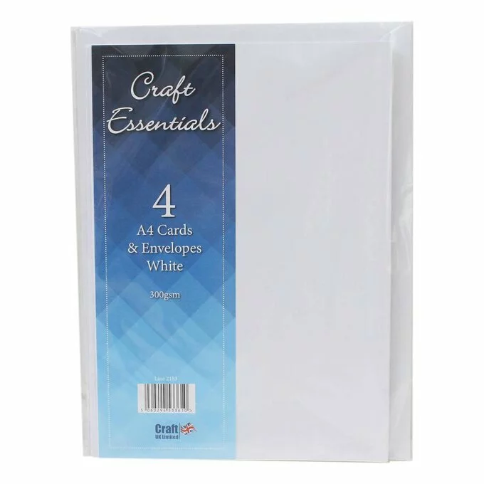 Craft UK Craft Essentials White Cards And Envelopes A4 4 Pack 4 Craft UK Craft Essentials White Cards And Envelopes A4 4 Pack - Image 2