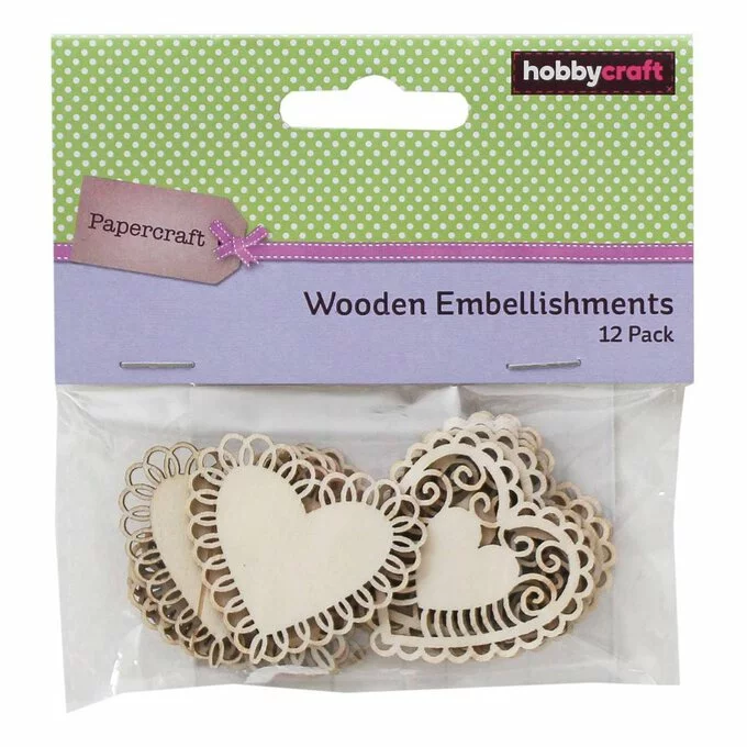 Hobbycraft Wooden Heart Embellishments 12 Pack 4 Hobbycraft Wooden Heart Embellishments 12 Pack - Image 2