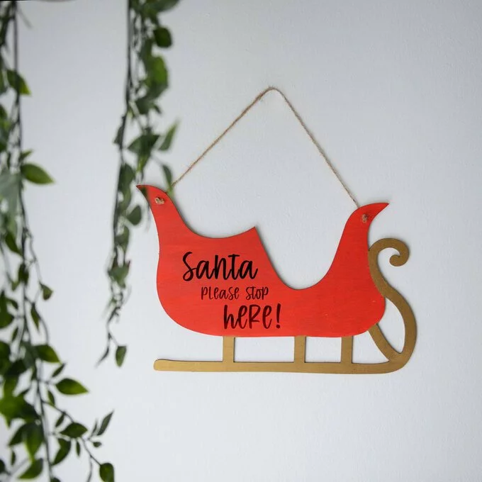 Hobbycraft Hanging Wooden Christmas Sleigh Plaque 30cm 4 Hobbycraft Hanging Wooden Christmas Sleigh Plaque 30cm - Image 2