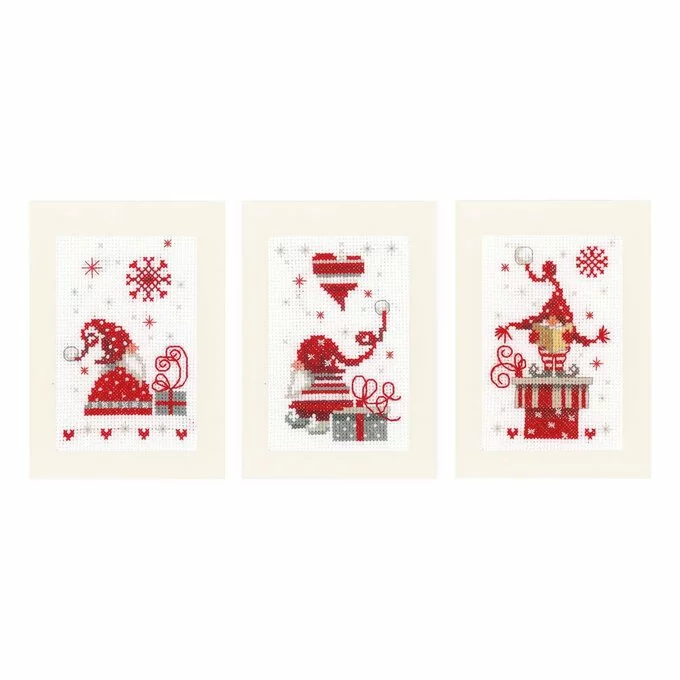 Vervaco Christmas Gnomes Cross Stitch Card Kit 3 Pack 3 Vervaco Christmas Gnomes Cross Stitch Card Kit 3 Pack
