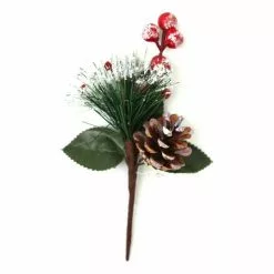 Hobbycraft Frosted Red Berries And Fir Cone Pick 20cm