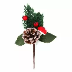 Hobbycraft Red Mushroom And Pine Cone Pick 16.5cm