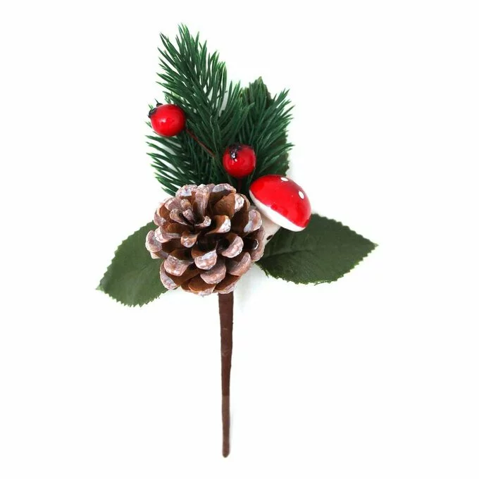 Hobbycraft Red Mushroom And Pine Cone Pick 16.5cm 3 Hobbycraft Red Mushroom And Pine Cone Pick 16.5cm