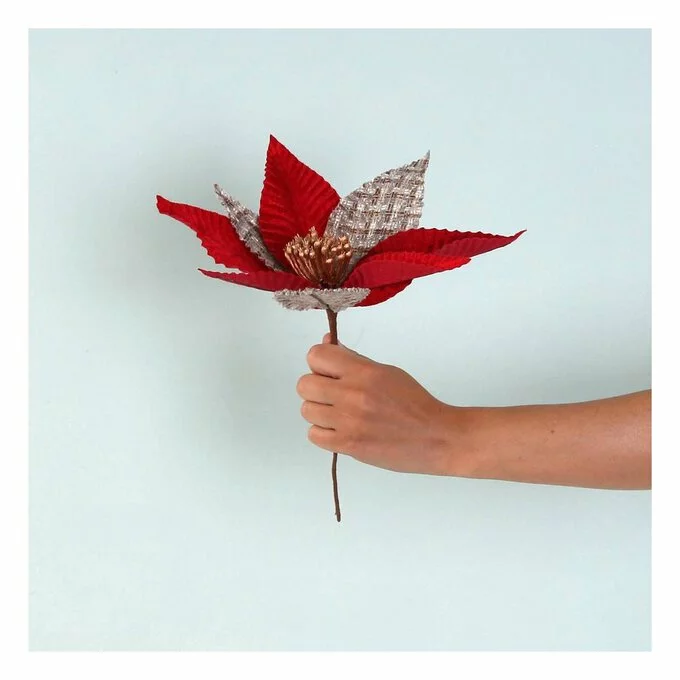 Hobbycraft Red Check Poinsettia Pick 28cm 4 Hobbycraft Red Check Poinsettia Pick 28cm - Image 2