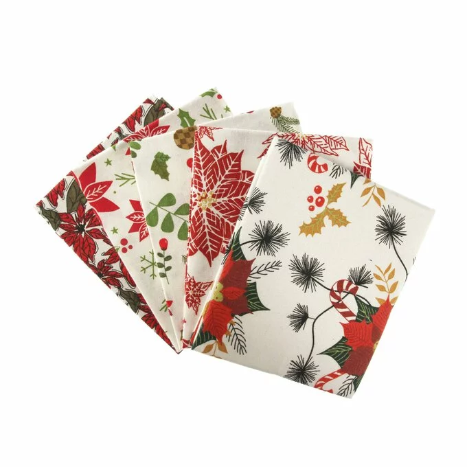 Hobbycraft Poinsettia Print Cotton Fat Quarters 5 Pack 3 Hobbycraft Poinsettia Print Cotton Fat Quarters 5 Pack