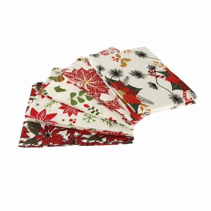 Hobbycraft Poinsettia Print Cotton Fat Quarters 5 Pack 4 Hobbycraft Poinsettia Print Cotton Fat Quarters 5 Pack - Image 2