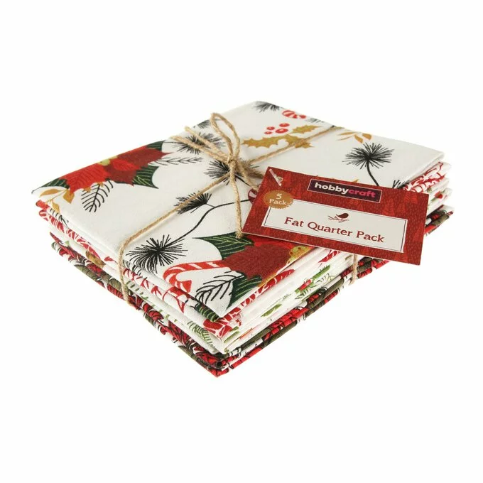 Hobbycraft Poinsettia Print Cotton Fat Quarters 5 Pack 5 Hobbycraft Poinsettia Print Cotton Fat Quarters 5 Pack - Image 3