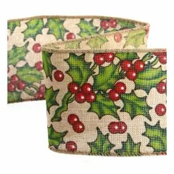 Hobbycraft Holly Wire Edge Ribbon 63mm X 3m