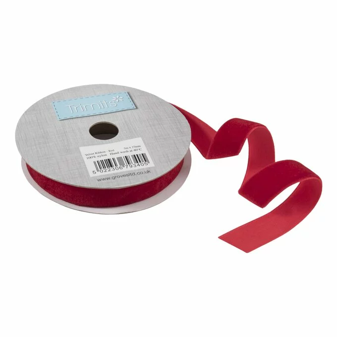 Trimits Red Velvet Ribbon 15mm X 5m 3 Trimits Red Velvet Ribbon 15mm X 5m