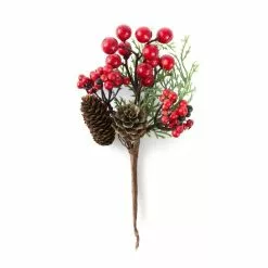 Hobbycraft Red And Black Berry Fir Cone Pick 21cm
