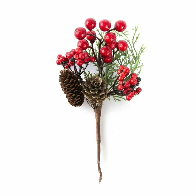 Hobbycraft Red And Black Berry Fir Cone Pick 21cm 3 Hobbycraft Red And Black Berry Fir Cone Pick 21cm