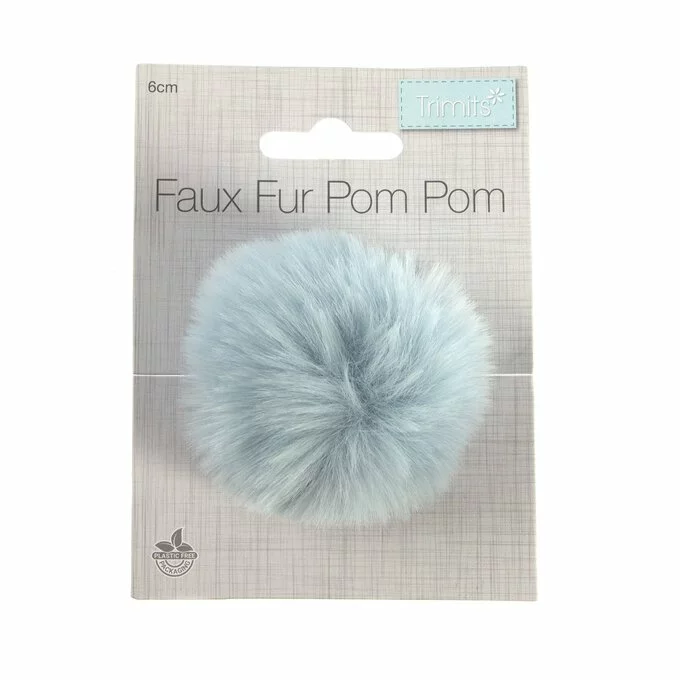 Trimits Light Blue Faux Fur Pom Pom 6cm 6 Trimits Light Blue Faux Fur Pom Pom 6cm - Image 4
