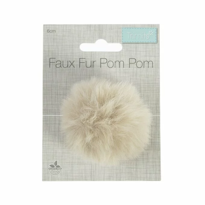 Trimits Natural Faux Fur Pom Pom 6cm 6 Trimits Natural Faux Fur Pom Pom 6cm - Image 4