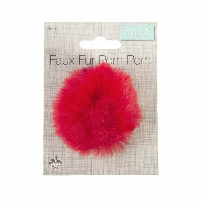 Trimits Red Faux Fur Pom Pom 6cm 6 Trimits Red Faux Fur Pom Pom 6cm - Image 4