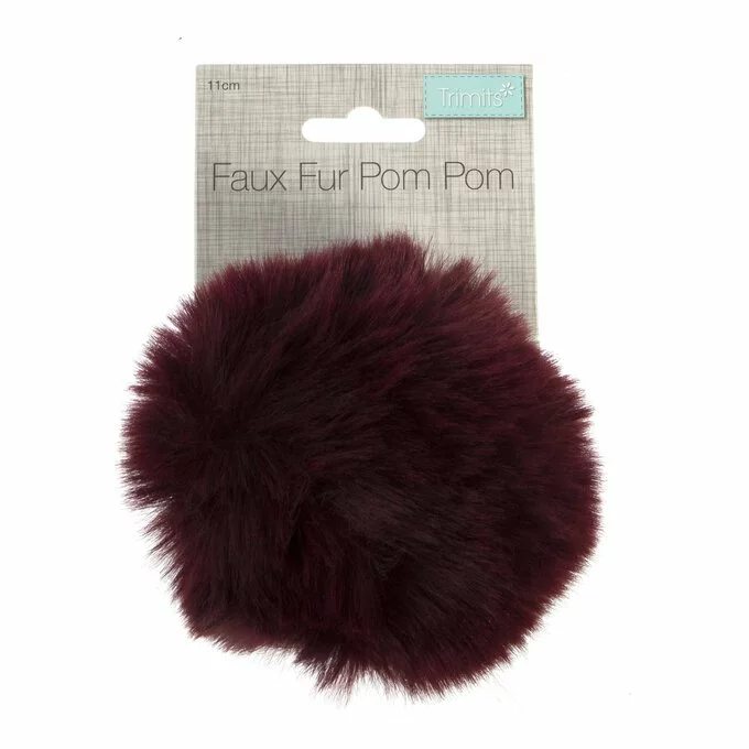 Trimits Burgundy Faux Fur Pom Pom 11cm 6 Trimits Burgundy Faux Fur Pom Pom 11cm - Image 4